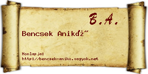 Bencsek Anikó névjegykártya