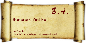Bencsek Anikó névjegykártya
